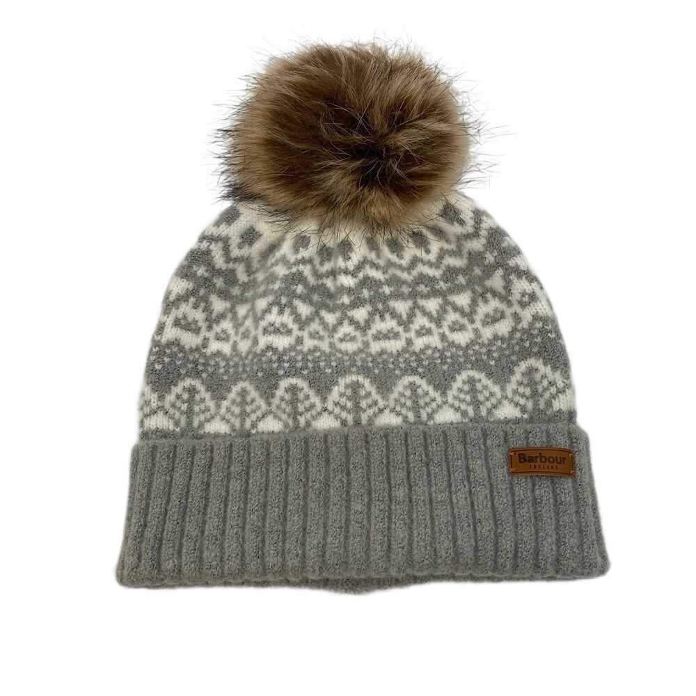 Barbour Gray Faux Fur Beanie | One Size OS Knit Hat